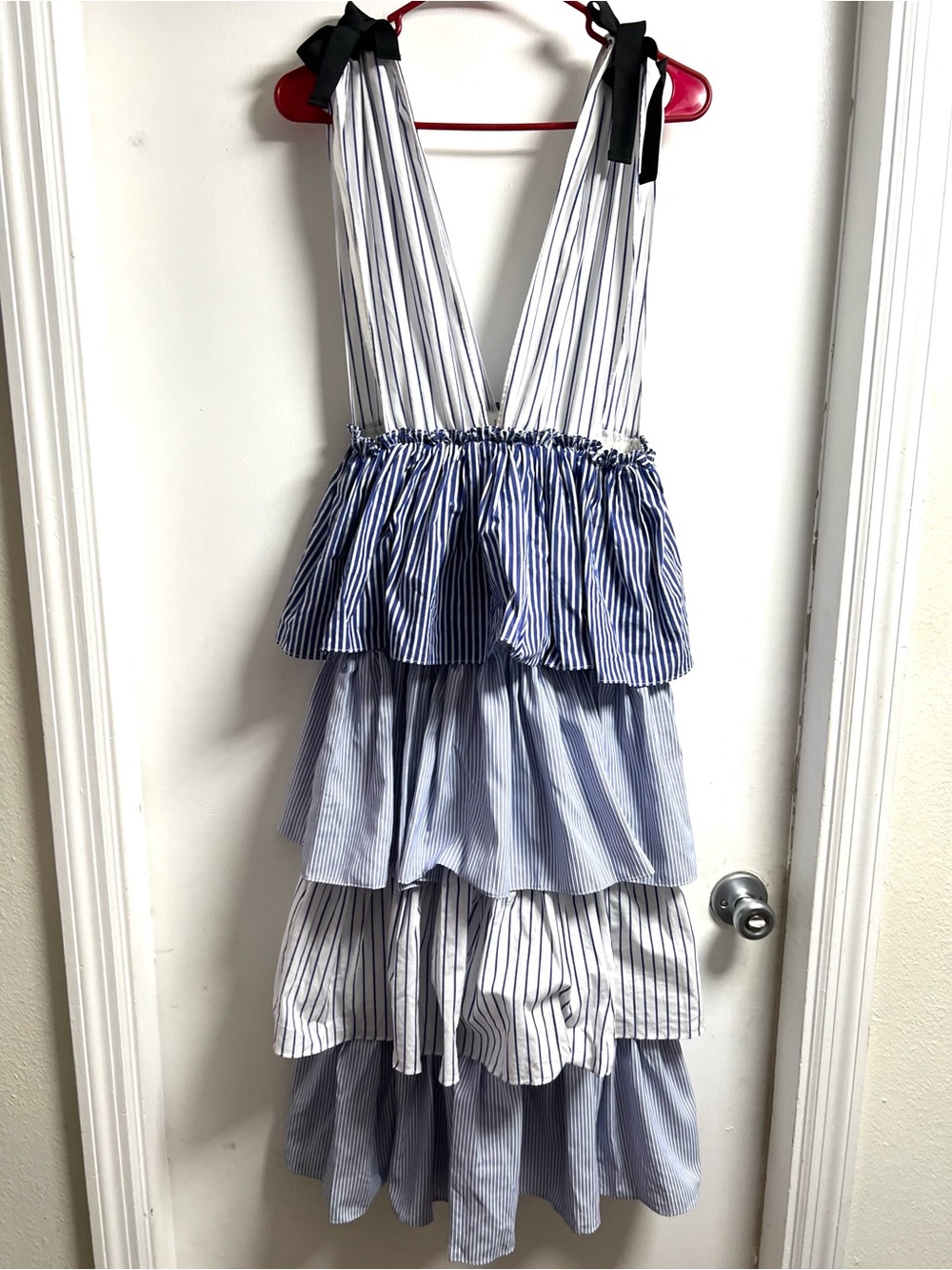 Luxe by Stylekeeper Blue and White Striped Tiered Dress